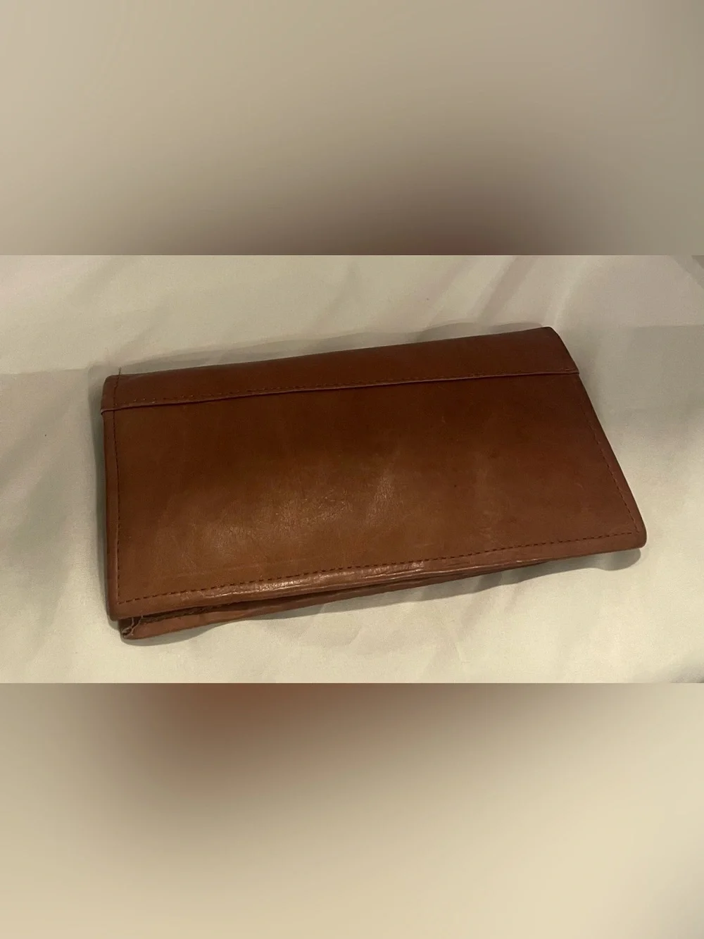 Classic brown leather checkbook-style long wallet / bifold organizer (unbranded)